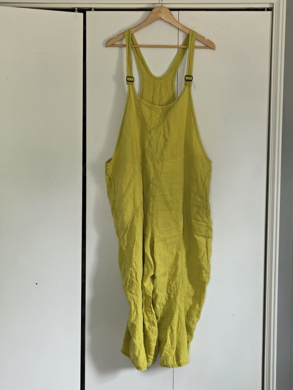 Cynthia Ashby Linen-Blend Lemon Green Midi Pinafore Dress